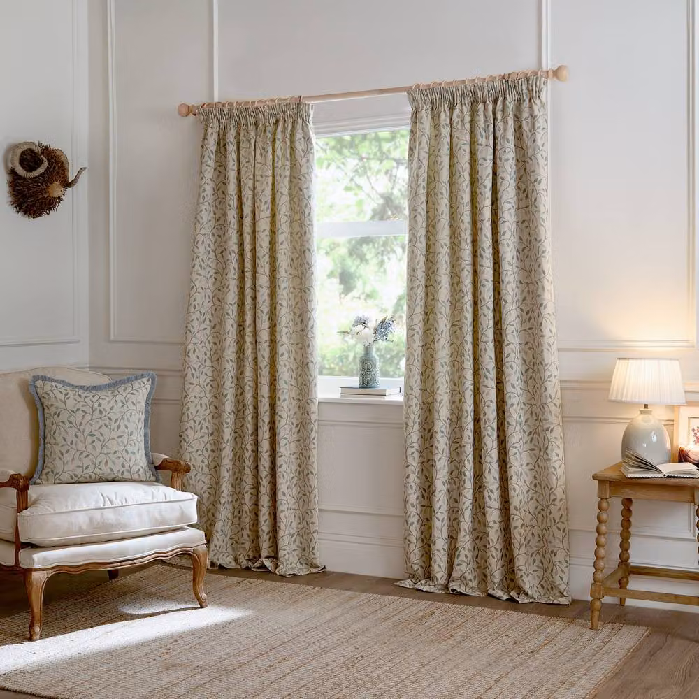 Voyage Maison Cervino Blue Jacquard Floral Pencil Pleat Curtain Pair, Width: 168 cm, Drop: 137 cm – 2
