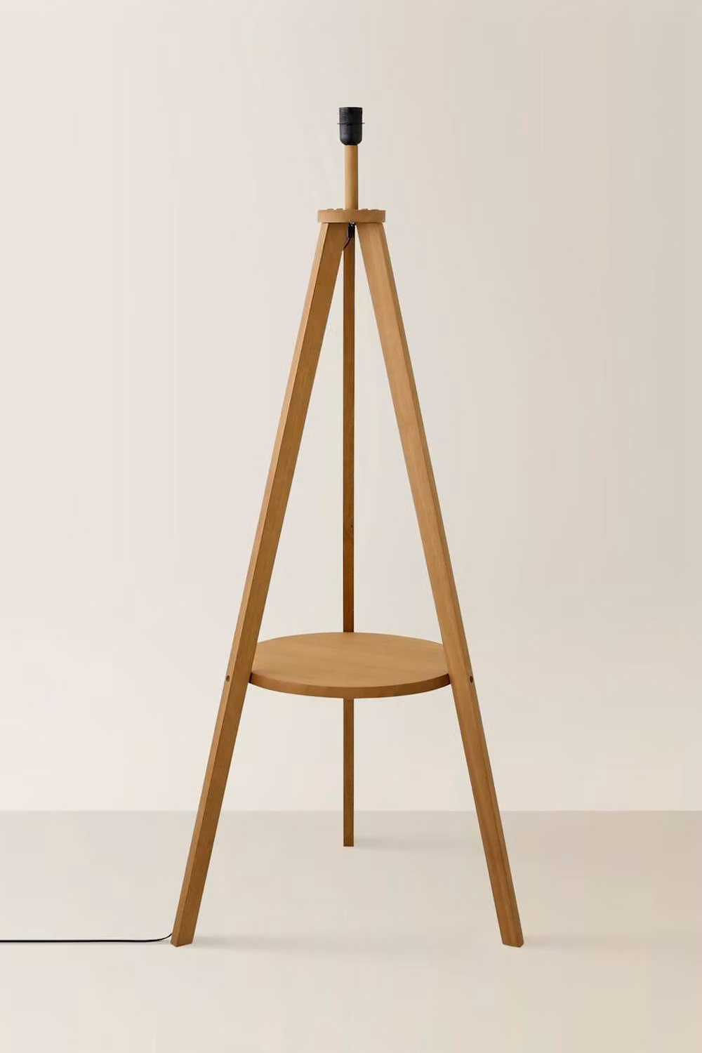 ValueLights Morrigan Modern Wooden Tripod Shelved Floor Lamp Base in Natural Sand – 2