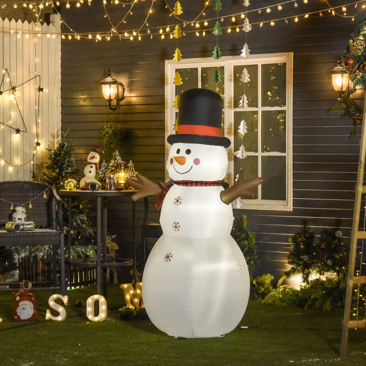 HOMCOM Inflatable White Snowman Christmas Decoration with LED Lights, Height: 182 cm – 2