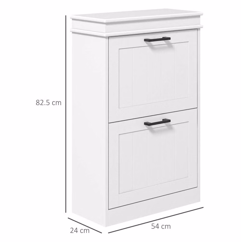 STILVORA Modern Matt White Shoe Cabinet with 2 Tilting Compartments and Internal Shelves – 2