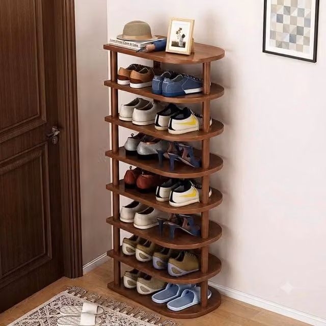 EONLION 6 Tier Wooden Shoe Rack in Brown, Width: 100 cm