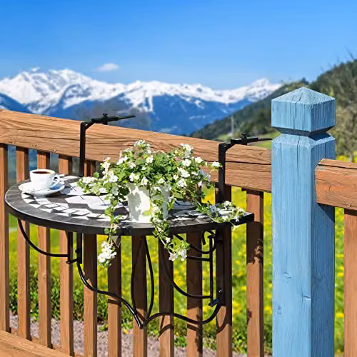 tectake Hanging Mosaic Balcony Table with Steel Frame, W/D/H: 75 x 65 x 62 cm, Black/White/Multicolour – 2
