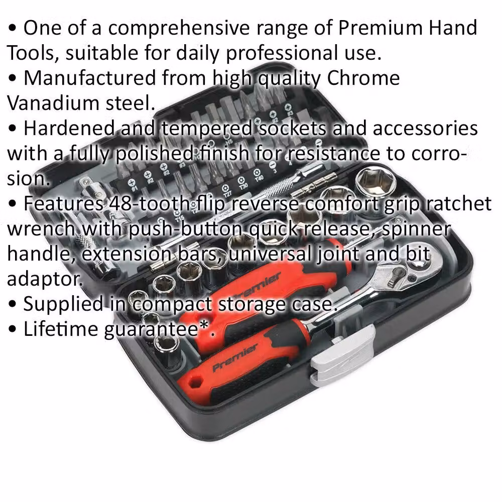 Loops 38 Piece 1/4 Inch Drive Socket and Bit Set in Silver and Multicolour Chrome Vanadium with Ratchet Wrench – 2