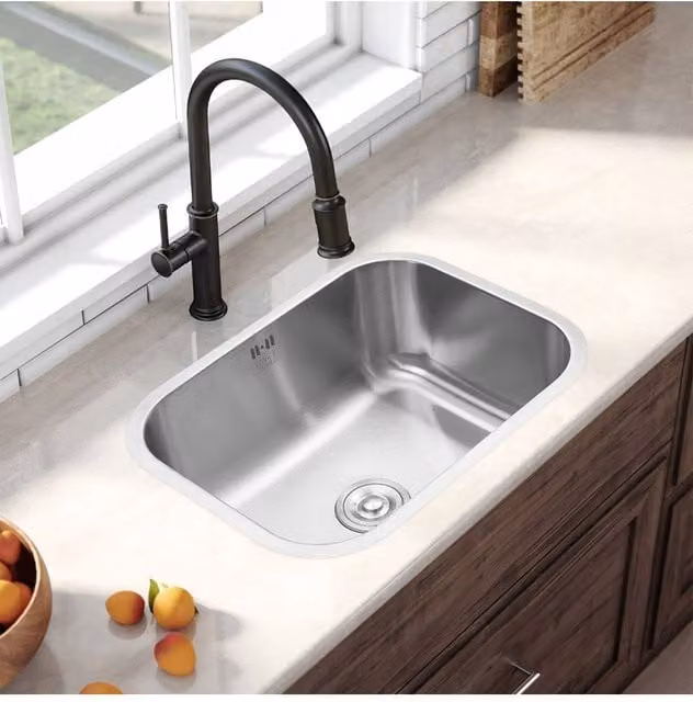 Living and Home Single Bowl Stainless Steel Countertop Sink with Strainer Waste Kit in Silver – 1