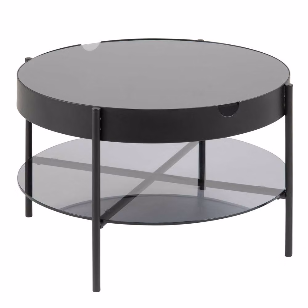 Wyld Haus Tampere Round Coffee Table with Grey Glass Lift Top and Black Frame, W/D/H: 75 x 75 x 45 cm – 3