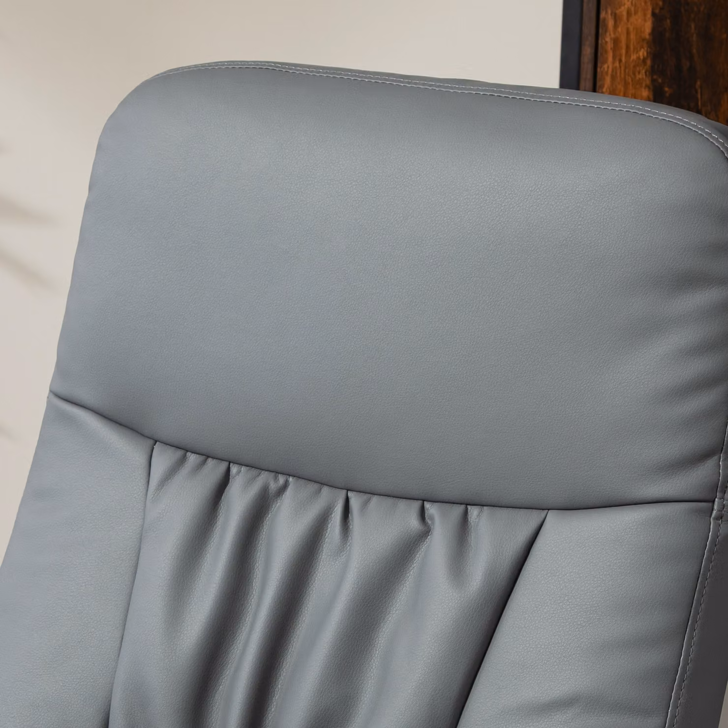 HOMCOM Grey PU Leather Swivel Recliner Chair with Ottoman and High Back – 6
