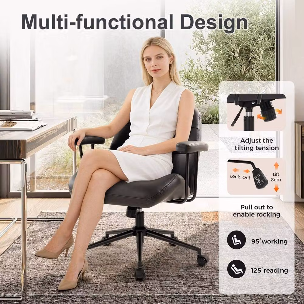FORGEVIO Black Ergonomic Home Office Chair with Headrest and Armrests – 4