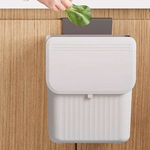 PAWNORA Hanging Kitchen Waste Bin with Flip Lid, Grey, 9 L