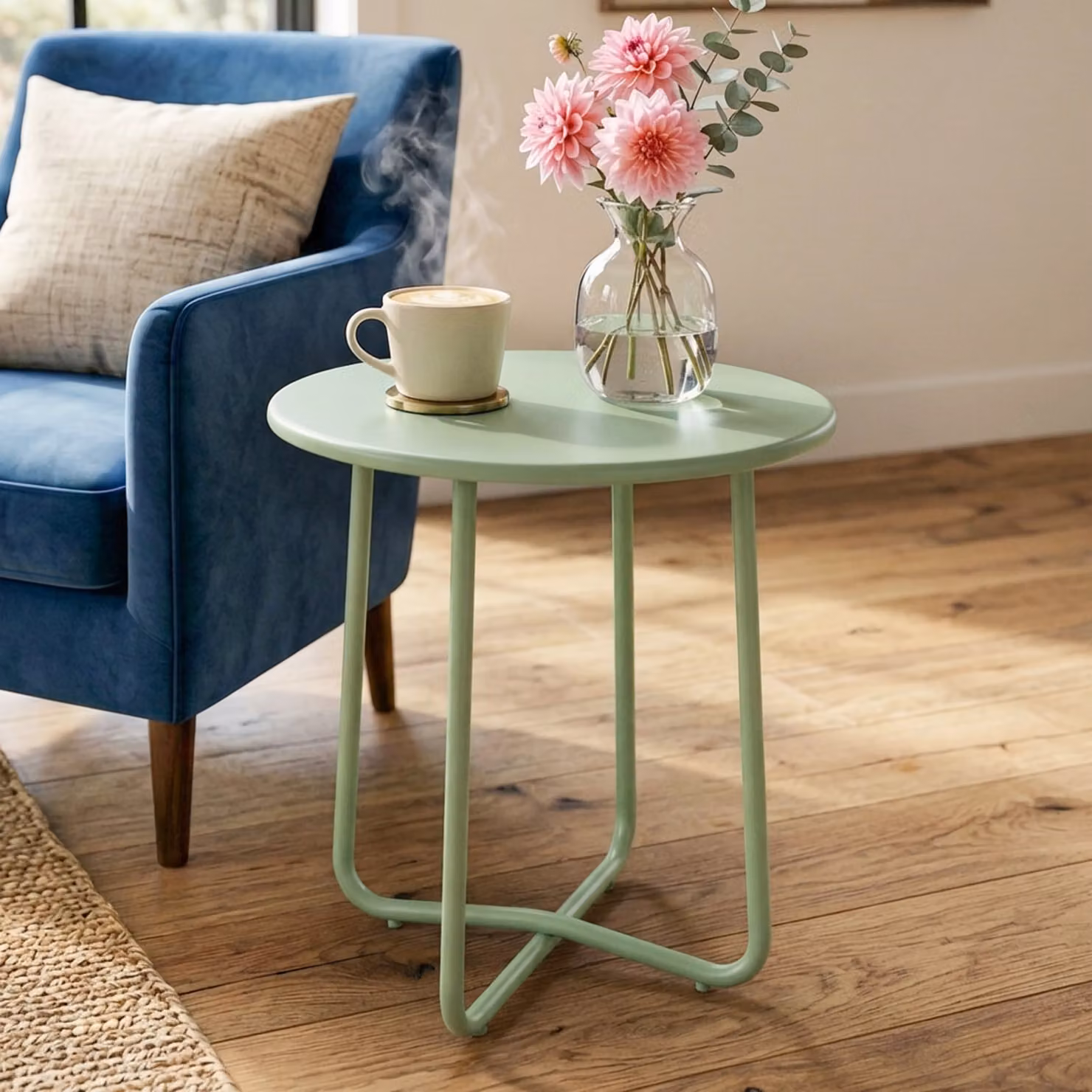 Outsunny Round Metal Garden Side Table, Green, Diameter: 48 cm – 8