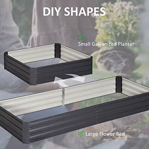 Outsunny Galvanised Steel Raised Garden Bed, Grey, W: 241 cm, D: 90.5 cm, H: 30 cm – 4