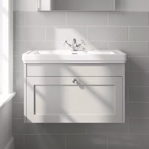 Balterley Wall Hung Single Drawer Vanity Unit with Rectangular Basin and Tap Hole, White, W/D/H: 80.0 x 45.3 x 43.1 cm – 2