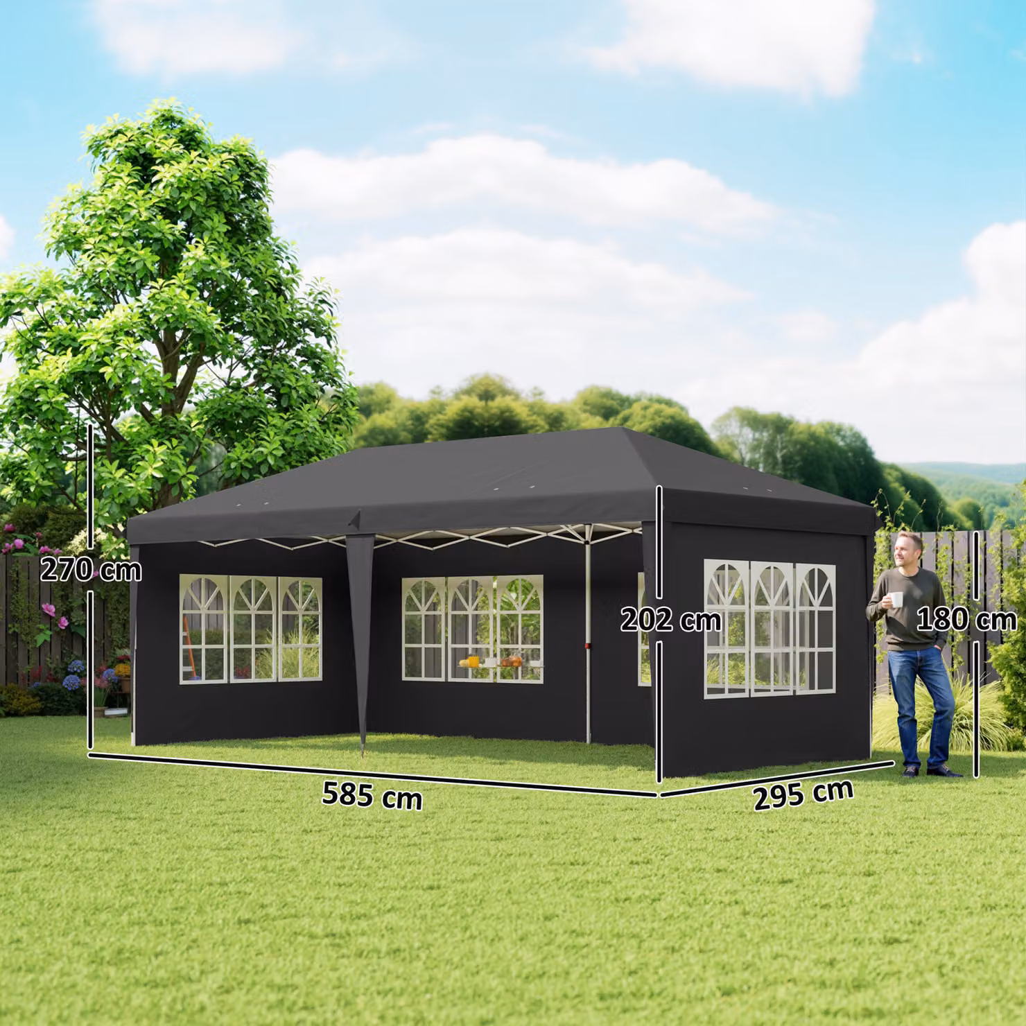 Outsunny Lightweight Height Adjustable Party Tent Gazebo in Black, W/D/H: 600 x 300 x 270 cm – 3