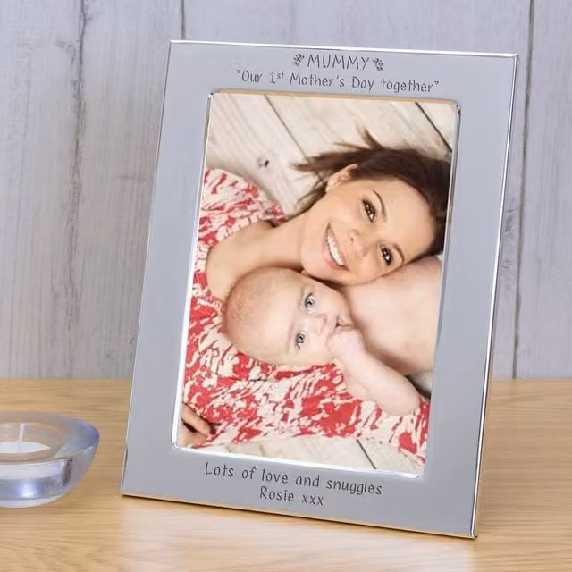 Uniqueful Personalised Our 1st Mother's Day Silver Plated Rectangular Tabletop Photo Frame, W/D/H: 21.5 x 21.5 x 1.0 cm