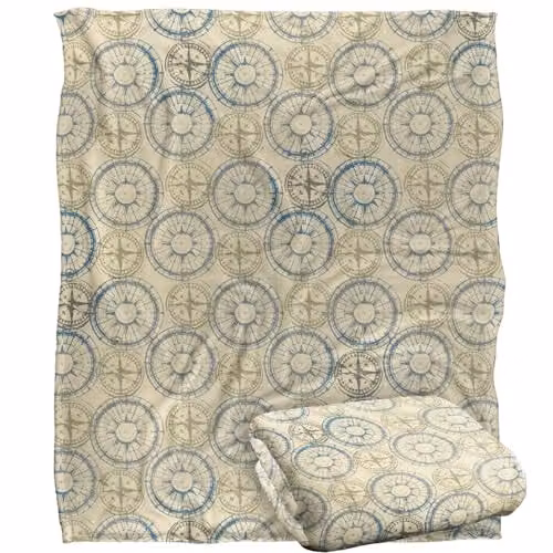 JQ Licensing Compass Pattern Silky Touch Super Soft Fleece Throw Blanket in White, W/D/H: 152 x 127 cm