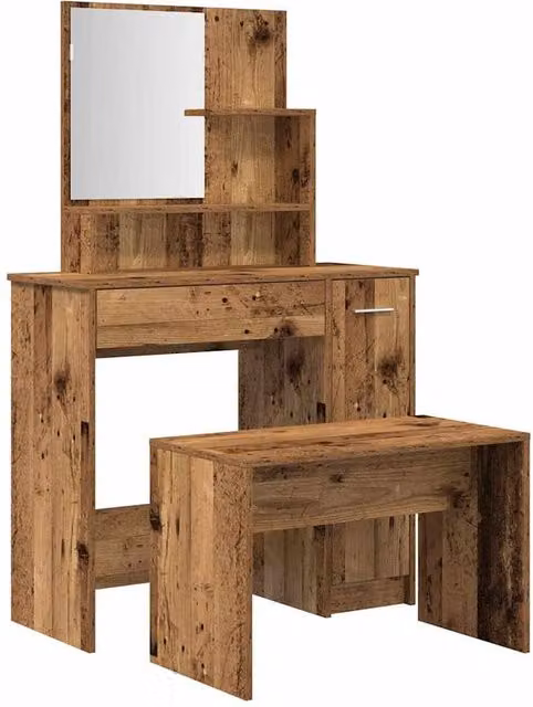 Berkfield Home Rustic Dressing Table Set in Brown Old Wood Finish