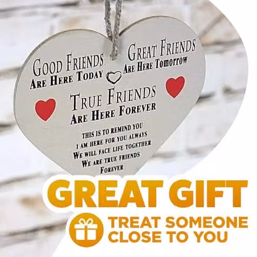 Marco Paul Rustic Wooden Good Friends Heart Shaped Wall Plaque in Beige – 2
