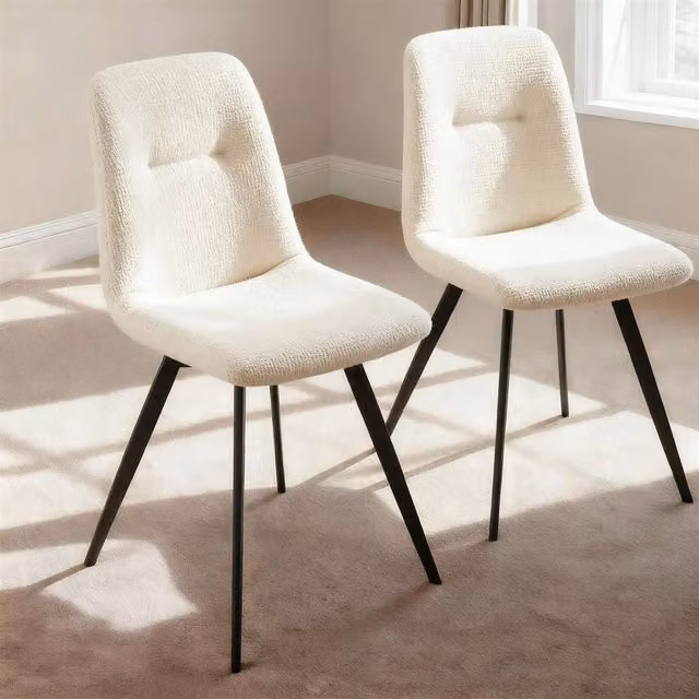 Home Source Ashford Pair of Off-White Boucle Dining Chairs – 1