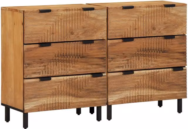 Berkfield Home Set of 2 Brown Acacia Solid Wood Sideboards, W/D/H: 60 x 33 x 75 cm