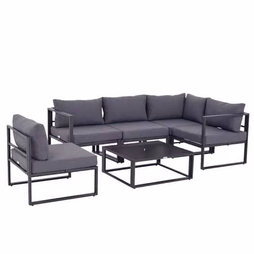 Outsunny 6 Piece L-Shape Outdoor Sectional Sofa Set with Coffee Table in Grey – 1