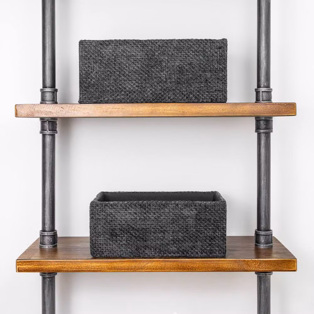 JVL Metro Set of 3 Fabric Rectangular Storage Baskets with Handles in Black and Grey – 5