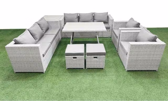 Fimous 10-Seater PE Rattan Garden Furniture Set in Light Grey