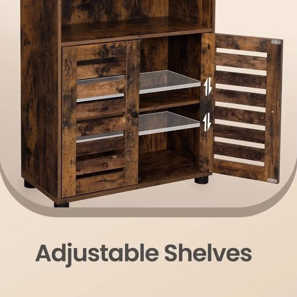 VOGREX Brown 4-Tier Freestanding Storage Cabinet with Hinged Doors and Internal Shelves, W/D/H: 80.0 x 60.0 x 1.0 cm – 4
