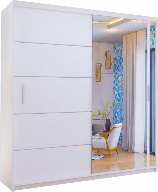 Sliding Wardrobes 4 u Volga Modern Sliding Mirror Door Wardrobe in White and Silver, Width: 203 cm
