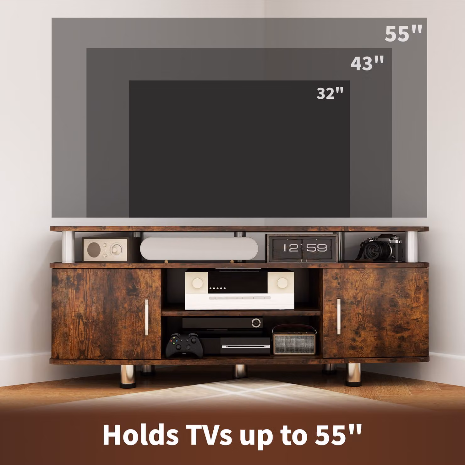 HOMCOM Rustic Brown TV Unit Cabinet for TVs up to 55 Inches with Storage Shelves and Cupboard, W: 120 cm – 6