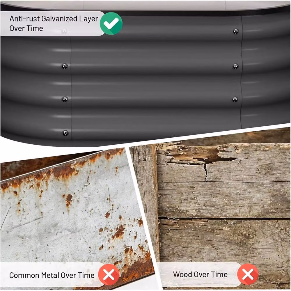 VOGREX 2-Piece Galvanised Steel Raised Garden Bed Set with Rubber Edge Trim in Black, W/D/H: 60.96 x 60.96 x 30.48 cm – 6