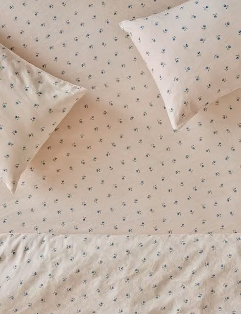 Piglet In Bed Posy Bud Floral Fitted Sheet, Blue Mix, Linen Rich, Single (3 ft)