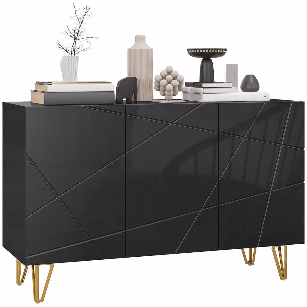 Wyld Haus Fayosa High Gloss Black Sideboard with Gold Hairpin Legs W/D/H: 120 x 40 x 75 cm – 2