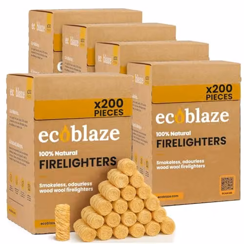 Ecoblaze 1000 Natural Firelighters, 5 x 200 Box, Odourless Wood Starters for Log Burners, Fire Pits and BBQs