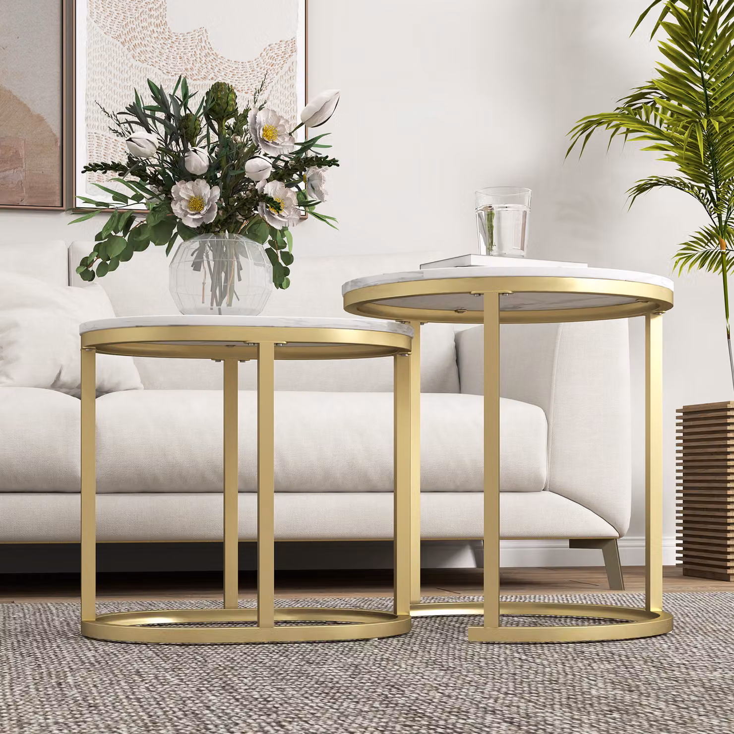HOMCOM Marble-Effect Nest of Tables in Gold and White – 5