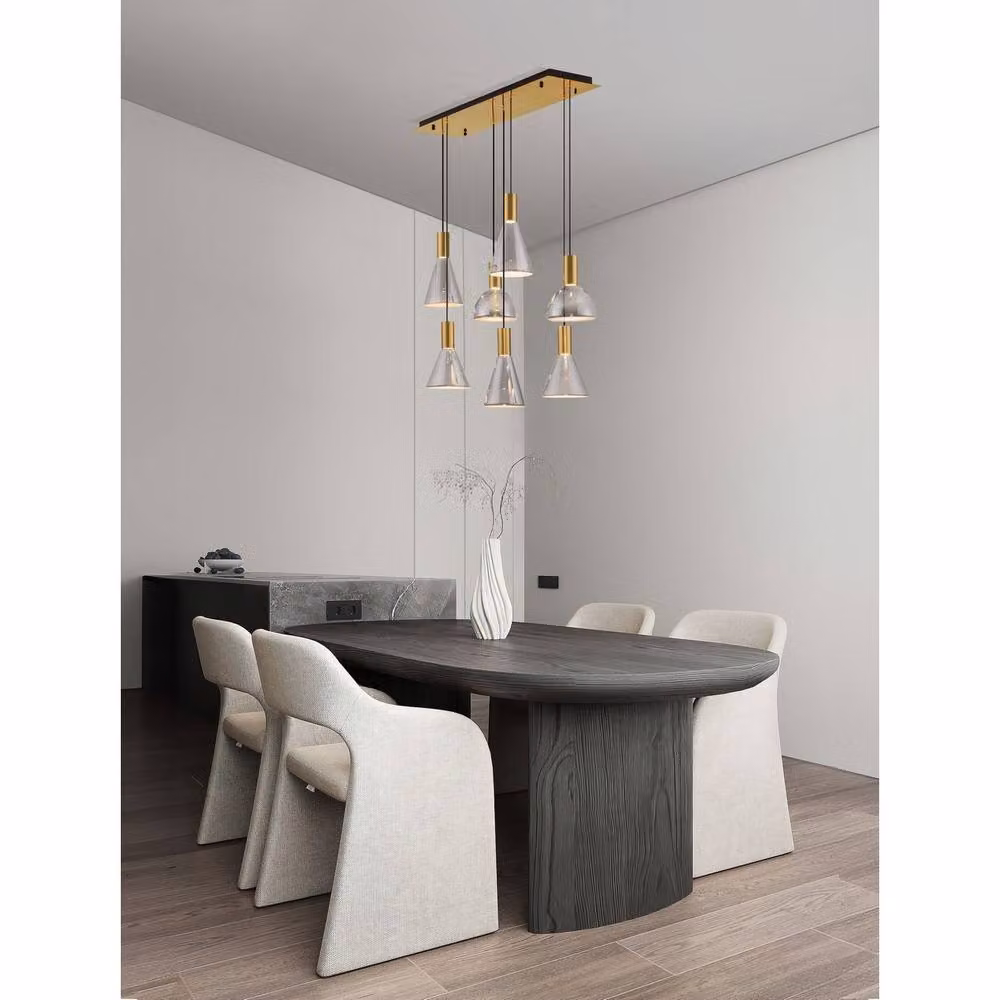 Netlighting Voi Cluster Pendant Light in Grey and Gold/Brass with Smokey Glass, 47W LED, 966lm, Dimmable – 1
