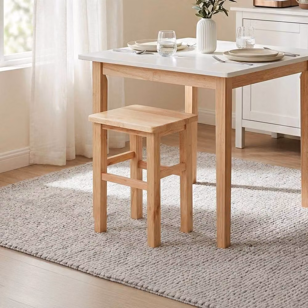 KORVIXA Solid Beech Wood Square Bar Side Stool in Natural Brown, W: 40 cm, H: 60 cm – 2
