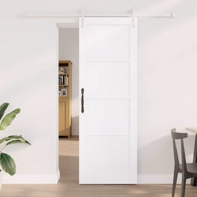 Berkfield Home Modern White Lacquered Solid Wood Pine Sliding Door with Hardware Set W: 73.5 cm, H: 211 cm