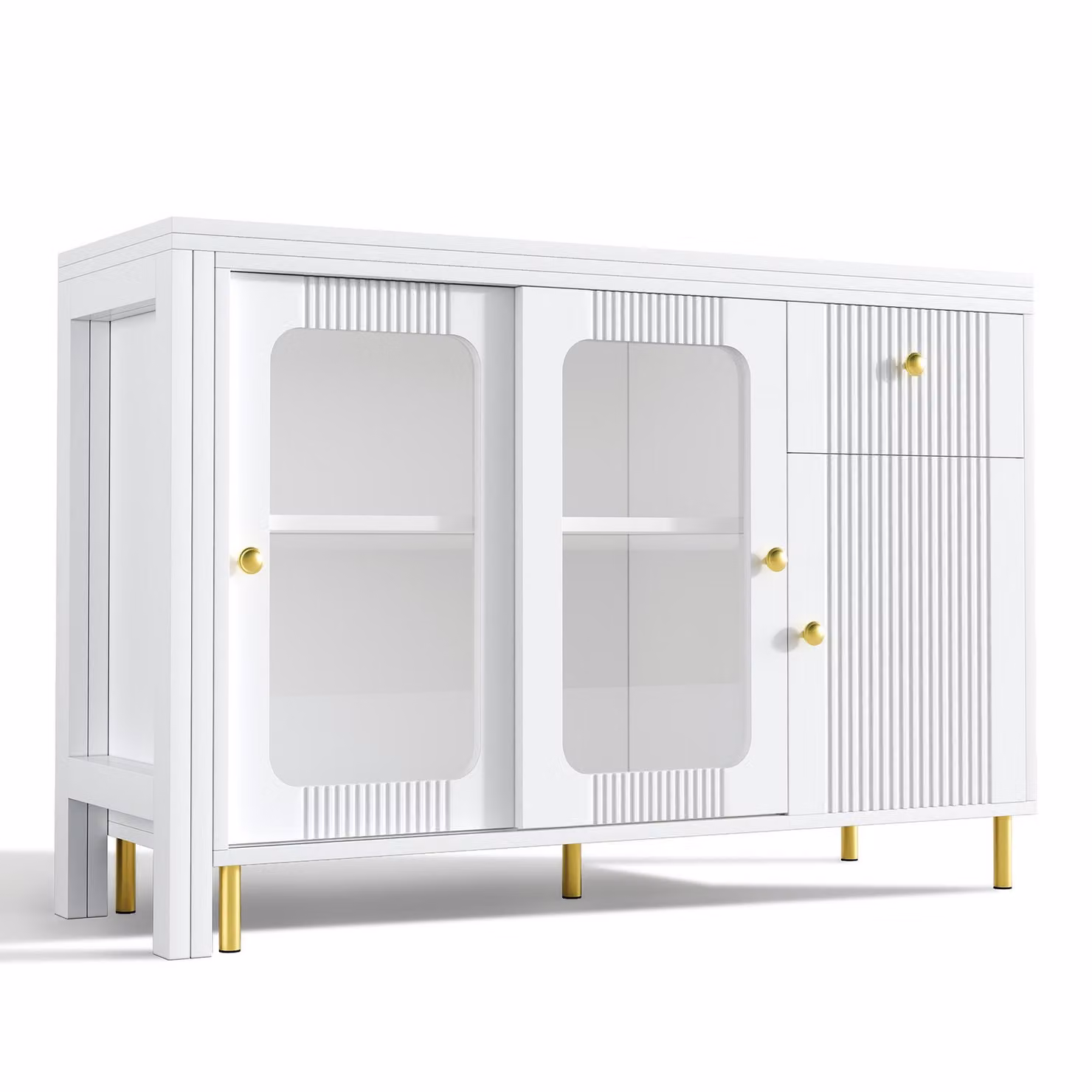 Aosom UK Multifunctional Bar Cabinet with Rotating Extendable Tabletop and Sliding Doors, White and Gold, W: 122 cm, D: 40 cm, H: 82 cm – 2
