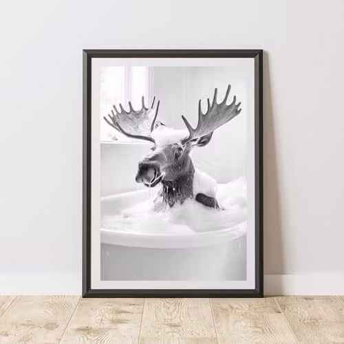 60 Second Makeover Moose In The Bath Animal Print Paper Poster, A3