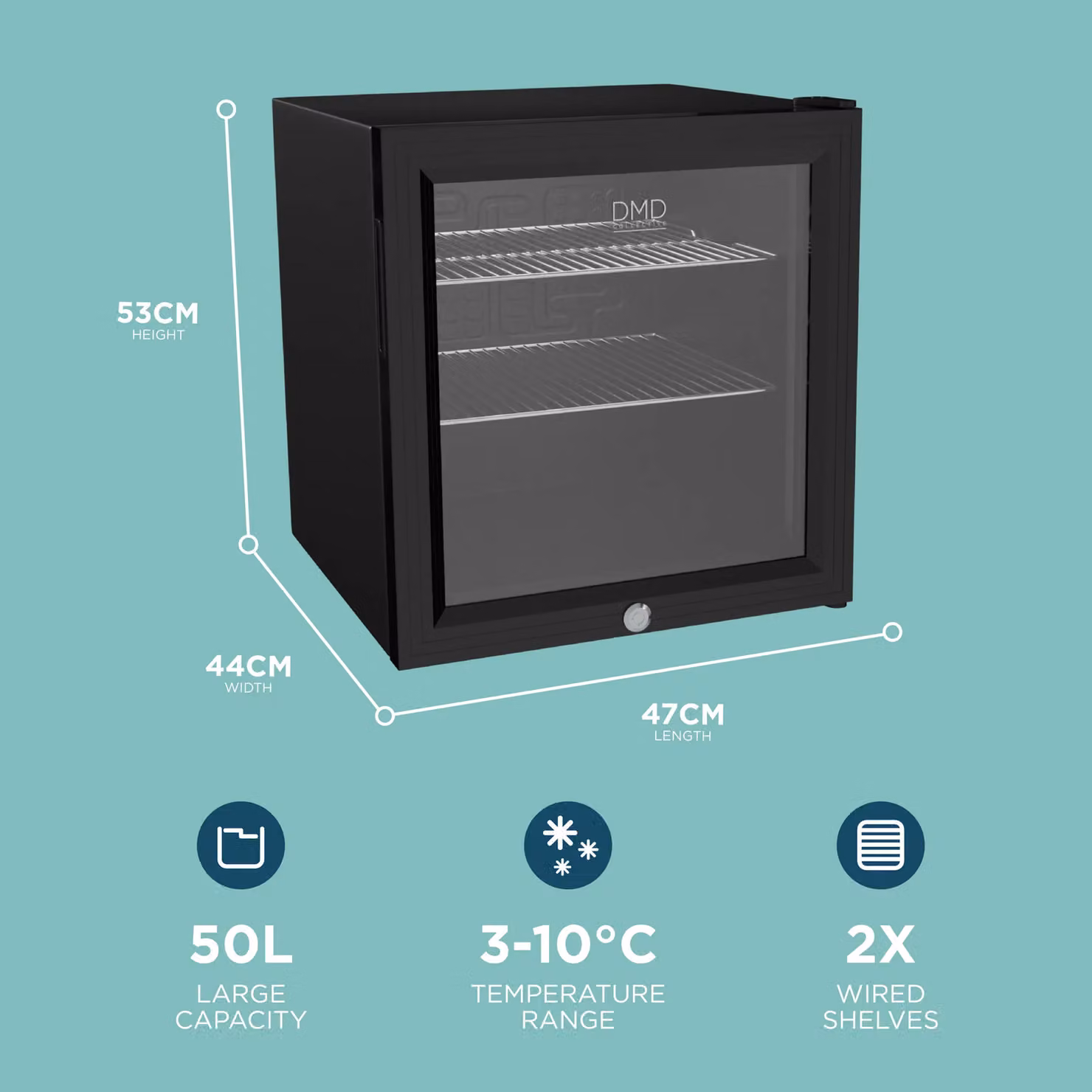 DMD Collective 50L Black Glass Countertop Mini Fridge with LED Interior Light and Lockable Door – 2