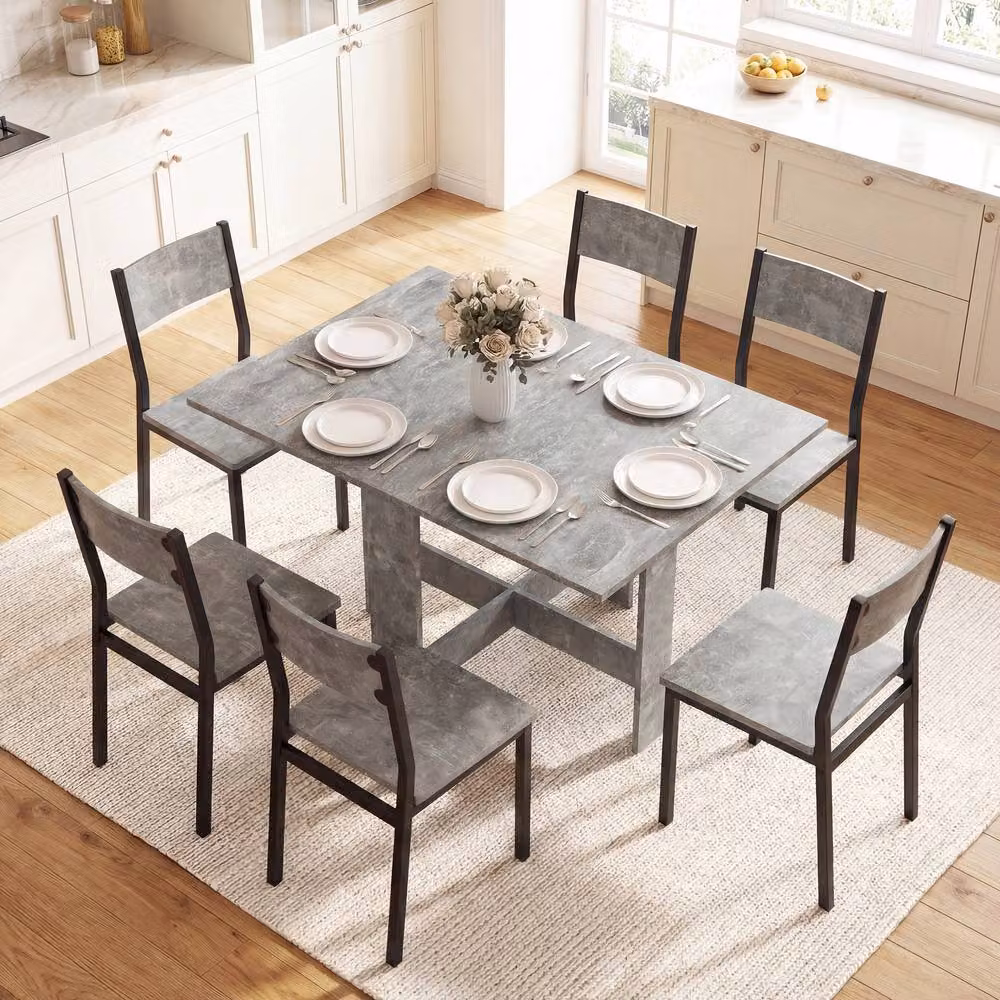 STILVORA Modern Grey Drop Leaf Rectangular Dining Table for 4-6 People – 1