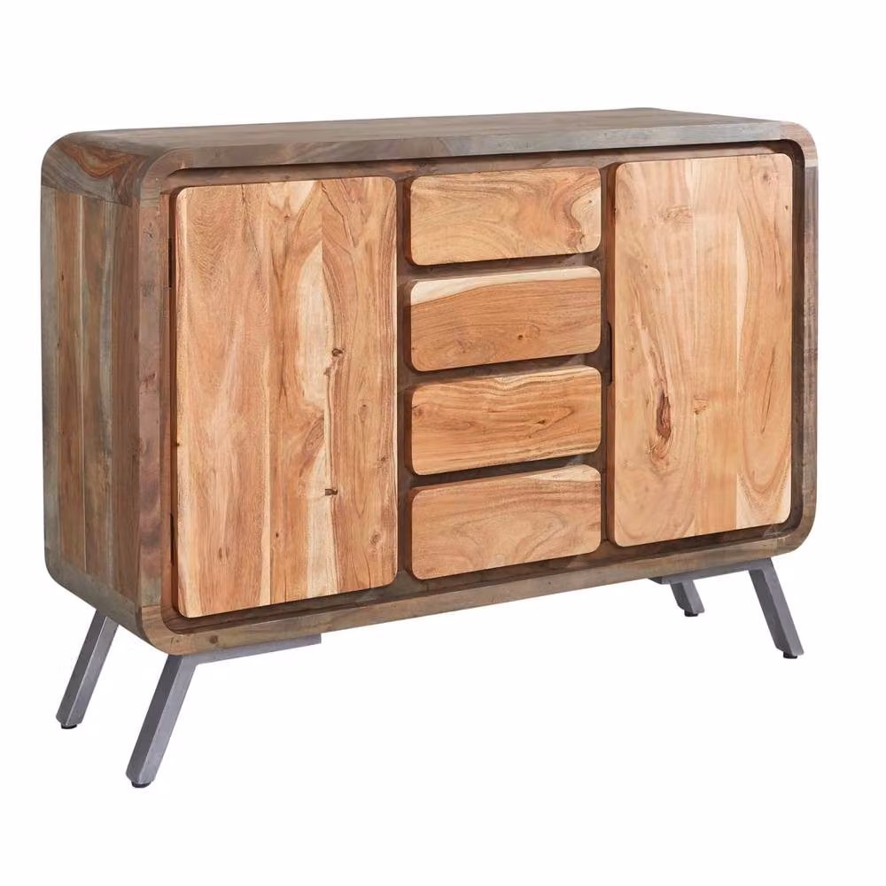 Wyld Haus Los Angeles Industrial Reclaimed Wood and Metal Large Sideboard with 4 Drawers and 2 Doors in Brown, W/D/H: 120 x 40 x 90 cm – 2