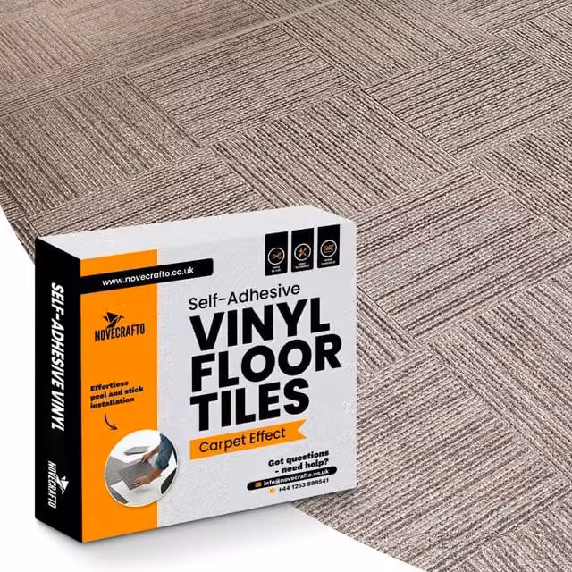 Novecrafto Self-Adhesive Vinyl Floor Tiles, Carpet Effect, Beige, 30 Pack, W/D/H: 30 x 30 x 0.3 cm – 1