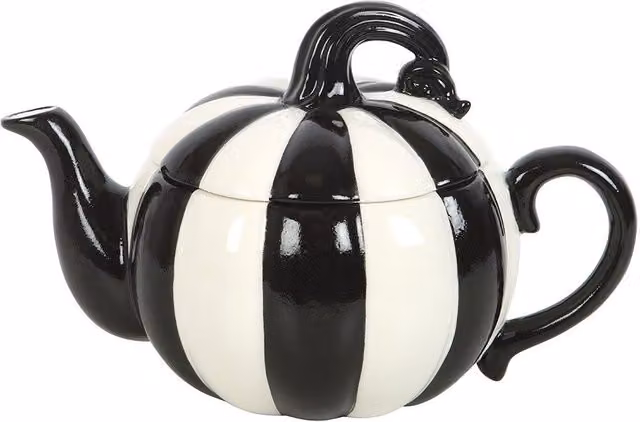 Something Different Strange & Unusual Striped Pumpkin Ceramic Teapot in Black