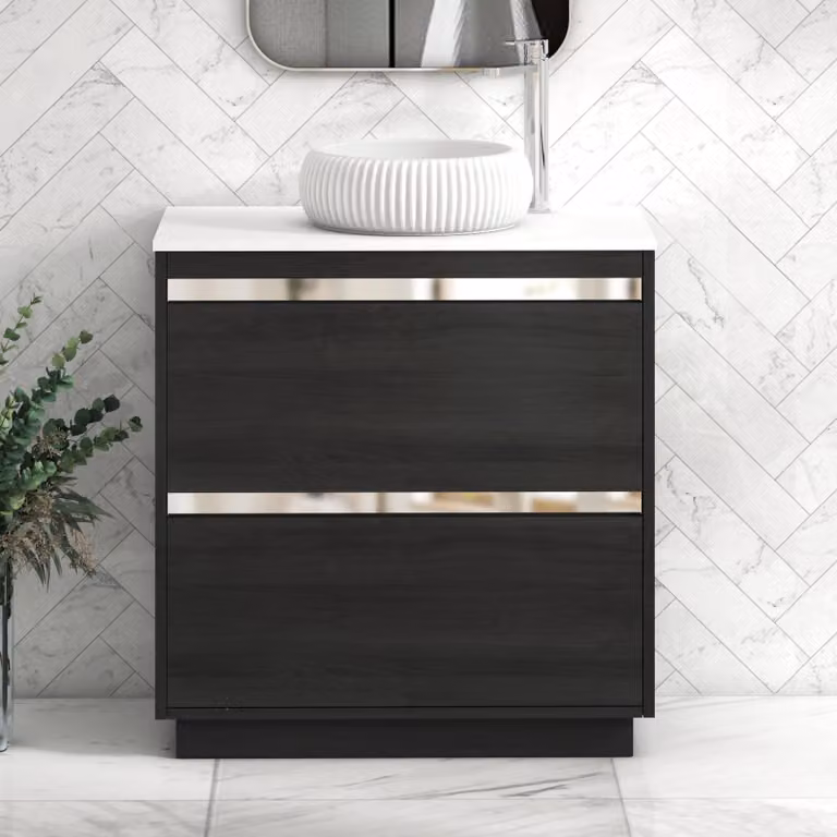 Royal Bathrooms Orion 800mm Hale Floor Standing Vanity Unit with Milan Basin and 2 Drawers in Black and White with Chrome Accent Trim