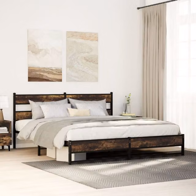 Berkfield Home Metal Bed Frame in Smoked Oak Brown, W/D/H: 180 x 200 cm Super King – 1