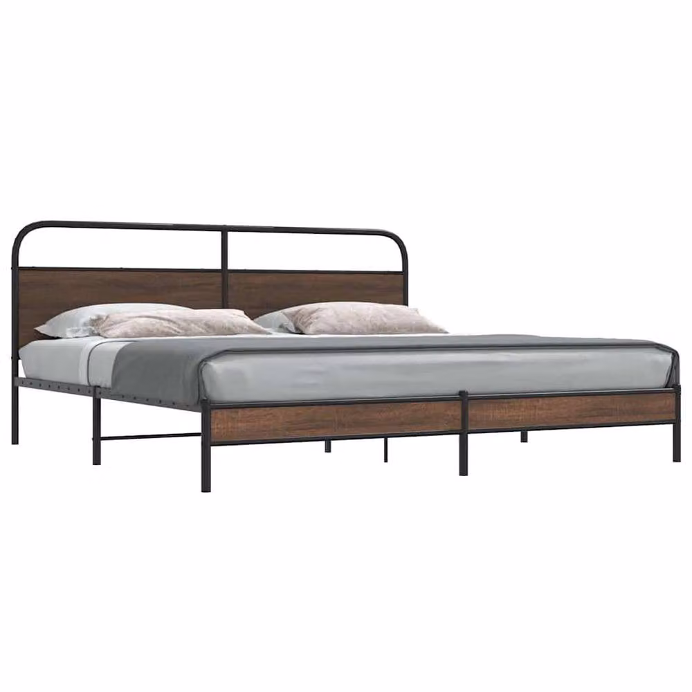 Berkfield Home Metal and Oak Bed Frame in Brown – 2