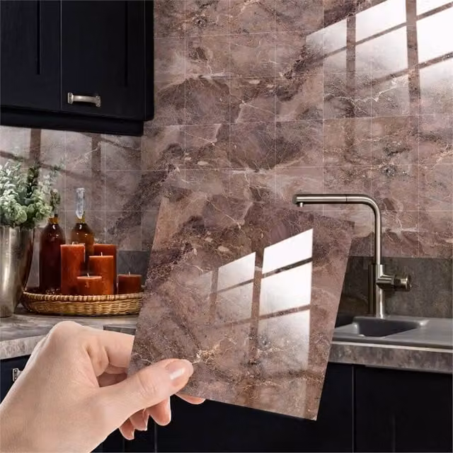 PAWNORA Copper Brown Marble Look Tile Stickers for Walls – 1