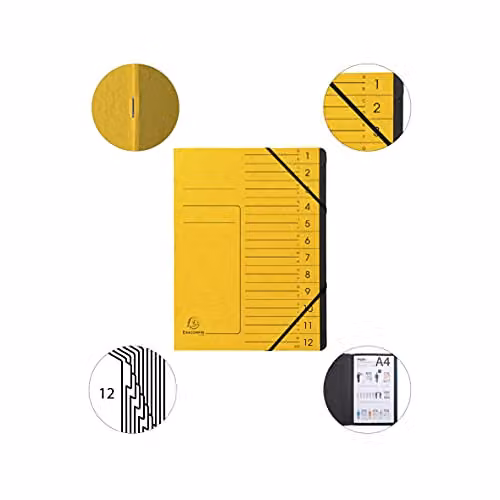 Exacompta Yellow Stapled Spine Multipart File with 12 Tabbed Sections for A4 Documents – 2
