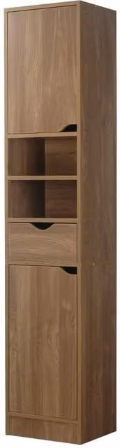 FORGEVIO Scandinavian Style Oak Tall Bathroom Cabinet with 2 Doors, 1 Drawer and Internal Shelves in Light Brown – 1