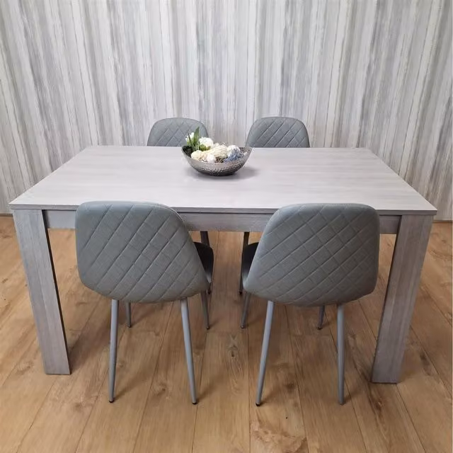 Kosy Koala Modern Rectangular Dining Table and 4 Faux Leather Chairs Set in Grey
